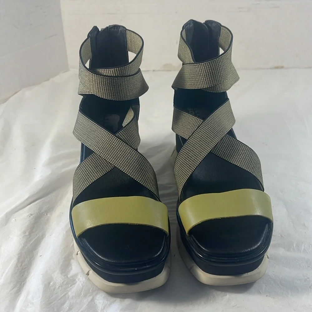 Sorel Women’s Joanie lll Sport Ankle Strap Black and Olive Platform Wedge Sandal